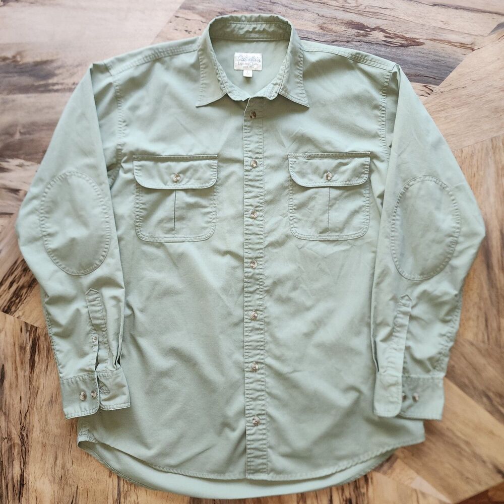 Cabela's Light Olive Green Long Sleeve Casual Button Up Shirt Sz L